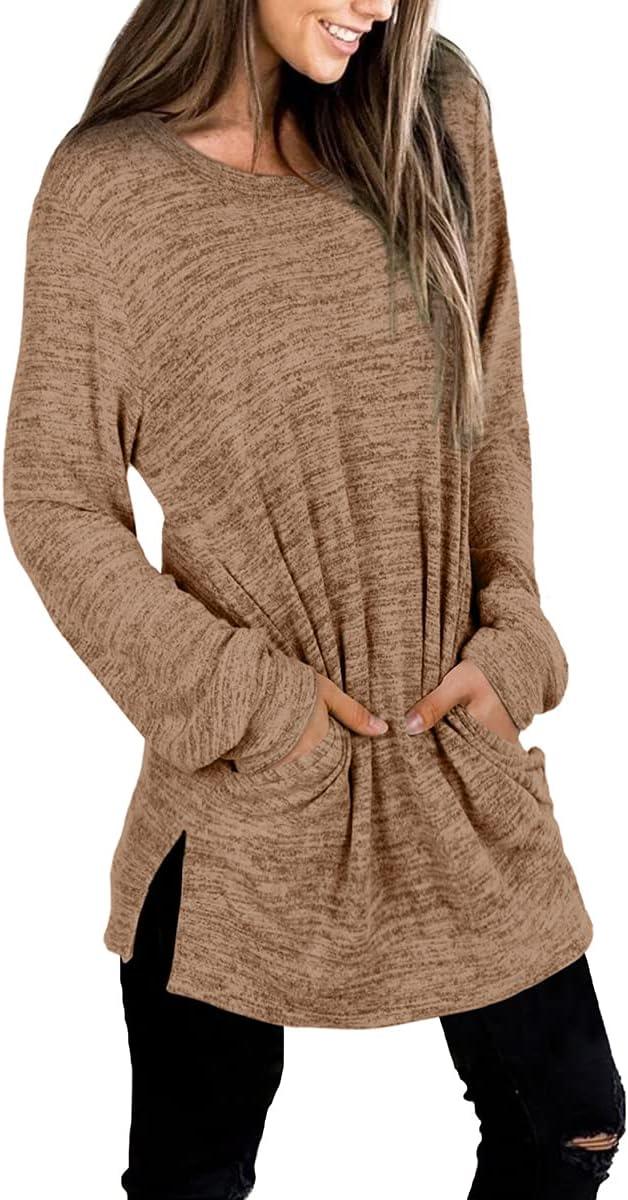 imageXIEERDUO Womens Casual Sweatshirts Long Sleeve Shirts Oversized With Pocket Tunic Tops S3XL117camel