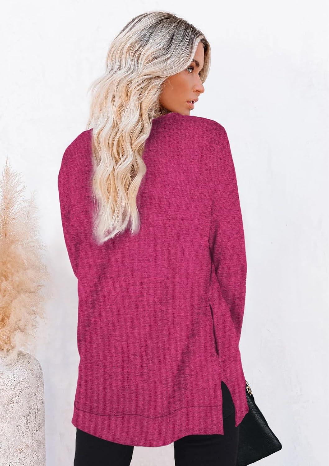 imageXIEERDUO Womens Casual Sweatshirts Long Sleeve Shirts Oversized With Pocket Tunic Tops S3XL120hot Pink