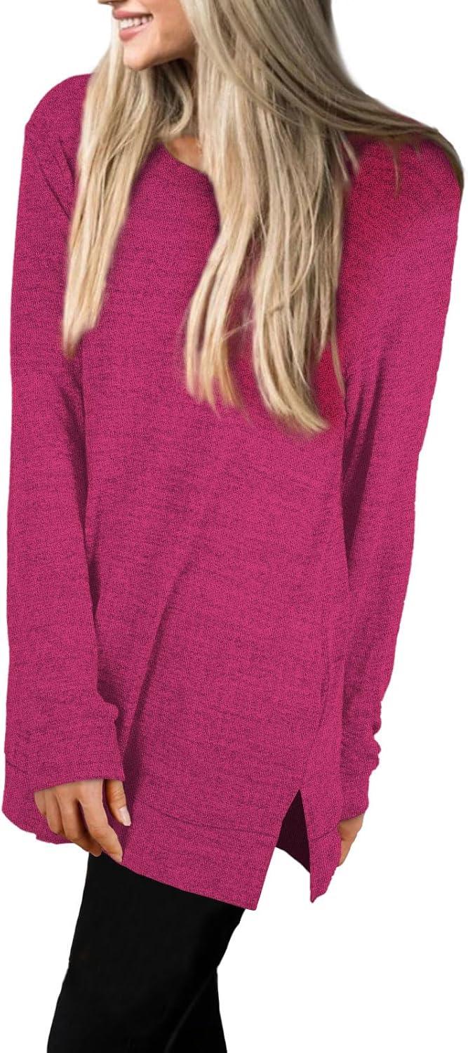 imageXIEERDUO Womens Casual Sweatshirts Long Sleeve Shirts Oversized With Pocket Tunic Tops S3XL120hot Pink