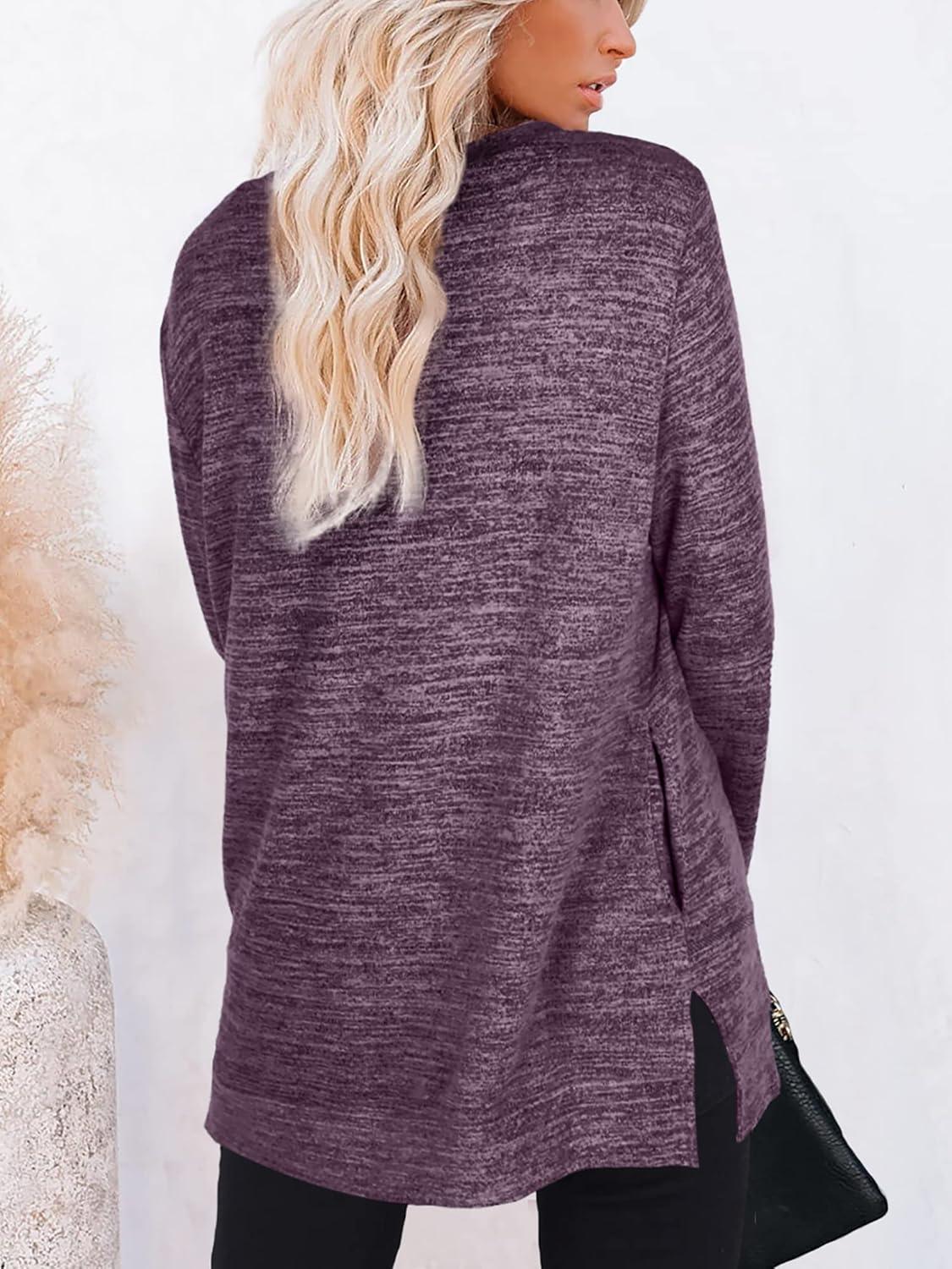 imageXIEERDUO Womens Casual Sweatshirts Long Sleeve Shirts Oversized With Pocket Tunic Tops S3XL122rose Purple