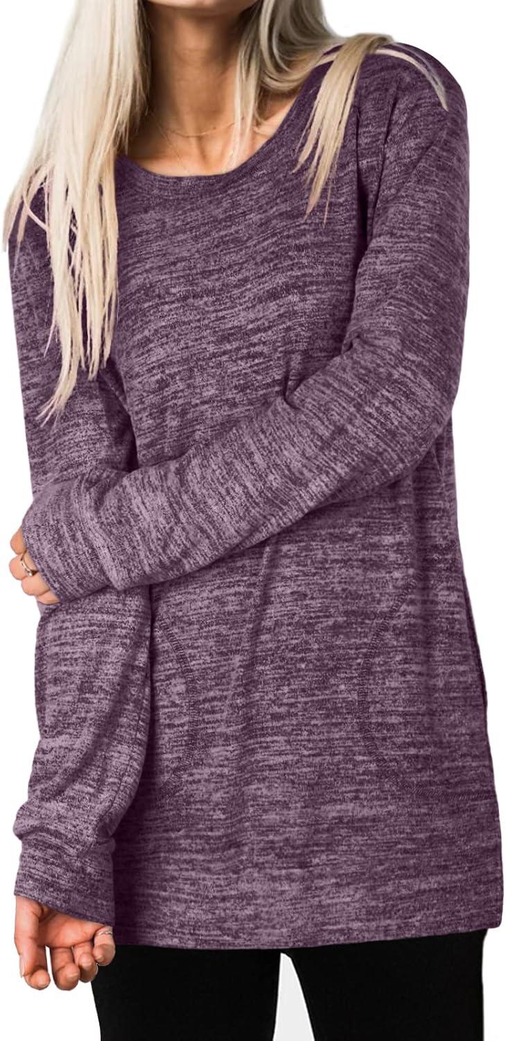 imageXIEERDUO Womens Casual Sweatshirts Long Sleeve Shirts Oversized With Pocket Tunic Tops S3XL122rose Purple