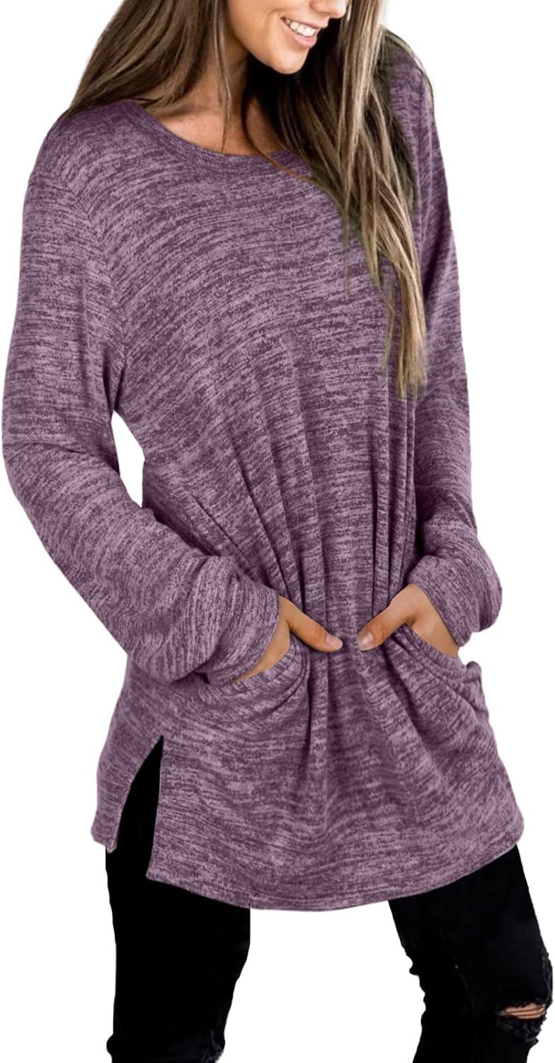 imageXIEERDUO Womens Casual Sweatshirts Long Sleeve Shirts Oversized With Pocket Tunic Tops S3XL122rose Purple