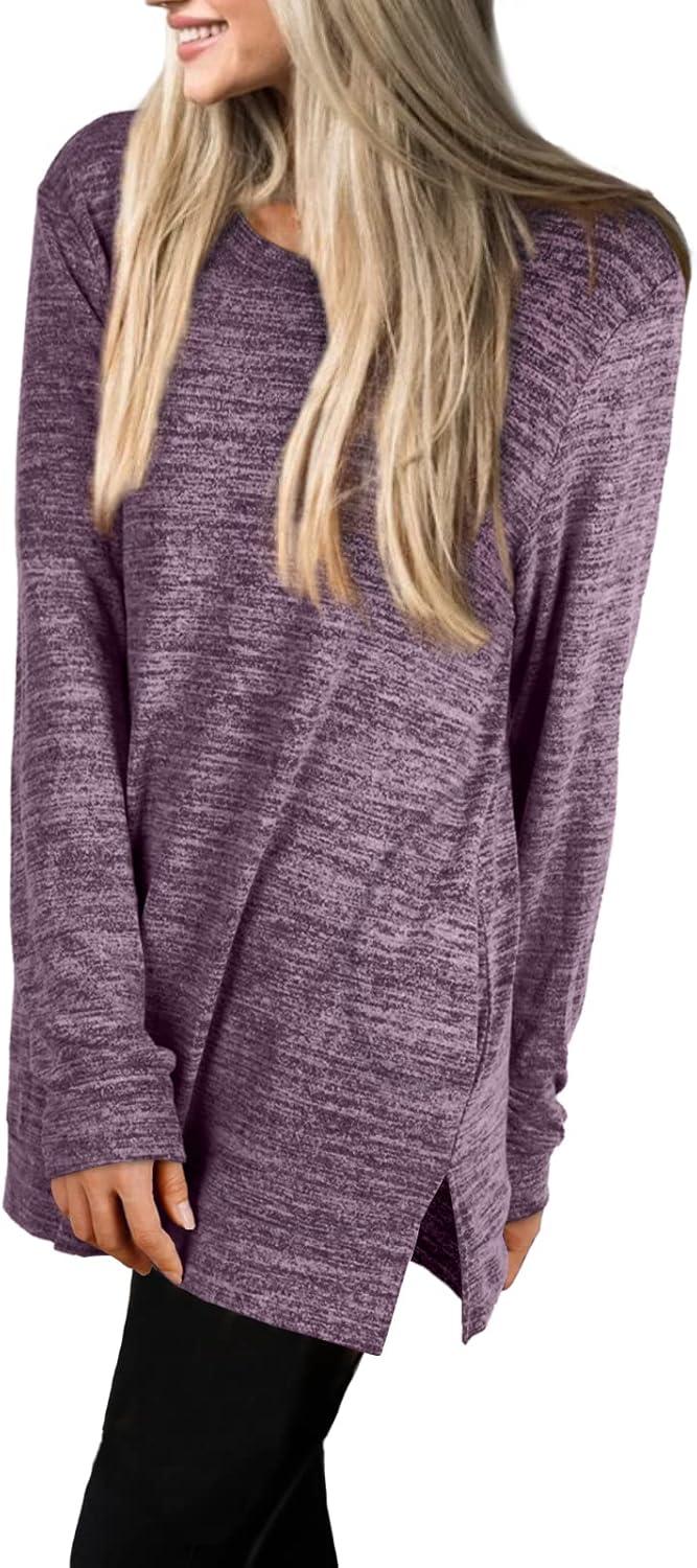 imageXIEERDUO Womens Casual Sweatshirts Long Sleeve Shirts Oversized With Pocket Tunic Tops S3XL122rose Purple