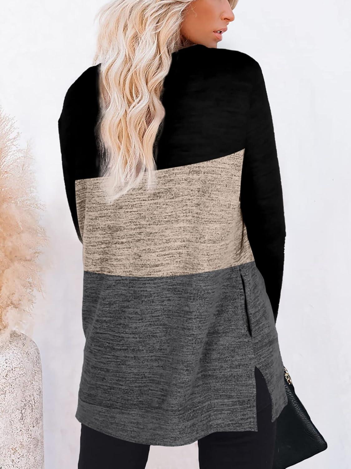 imageXIEERDUO Womens Casual Sweatshirts Long Sleeve Shirts Oversized With Pocket Tunic Tops S3XL131black Brown