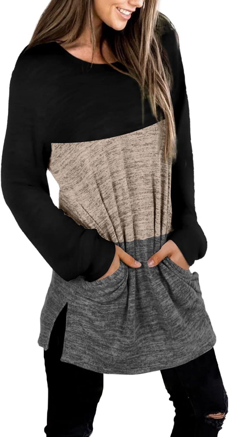 imageXIEERDUO Womens Casual Sweatshirts Long Sleeve Shirts Oversized With Pocket Tunic Tops S3XL131black Brown