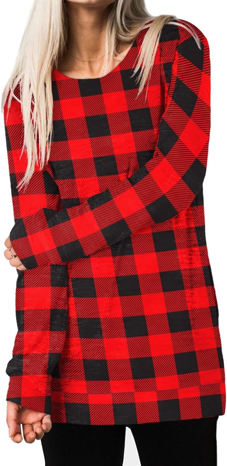 imageXIEERDUO Womens Casual Sweatshirts Long Sleeve Shirts Oversized With Pocket Tunic Tops S3XL141plaid