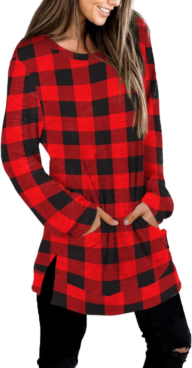 imageXIEERDUO Womens Casual Sweatshirts Long Sleeve Shirts Oversized With Pocket Tunic Tops S3XL141plaid