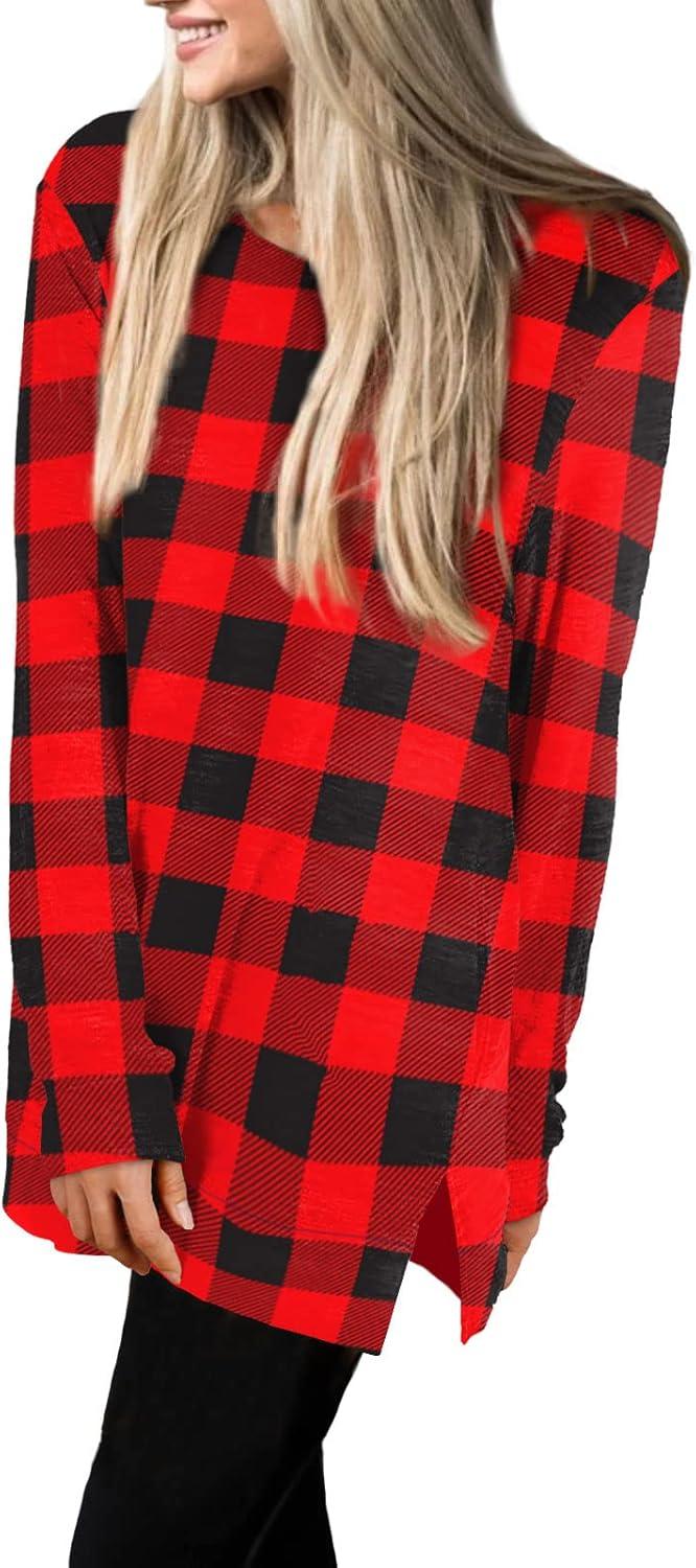 imageXIEERDUO Womens Casual Sweatshirts Long Sleeve Shirts Oversized With Pocket Tunic Tops S3XL141plaid