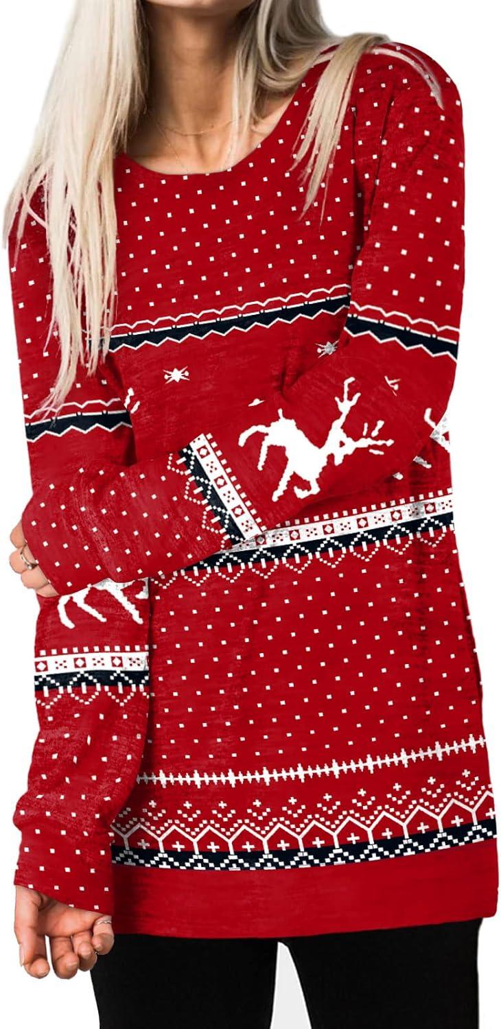 imageXIEERDUO Womens Casual Sweatshirts Long Sleeve Shirts Oversized With Pocket Tunic Tops S3XL142xmas Deer