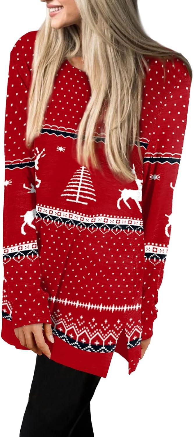 imageXIEERDUO Womens Casual Sweatshirts Long Sleeve Shirts Oversized With Pocket Tunic Tops S3XL142xmas Deer