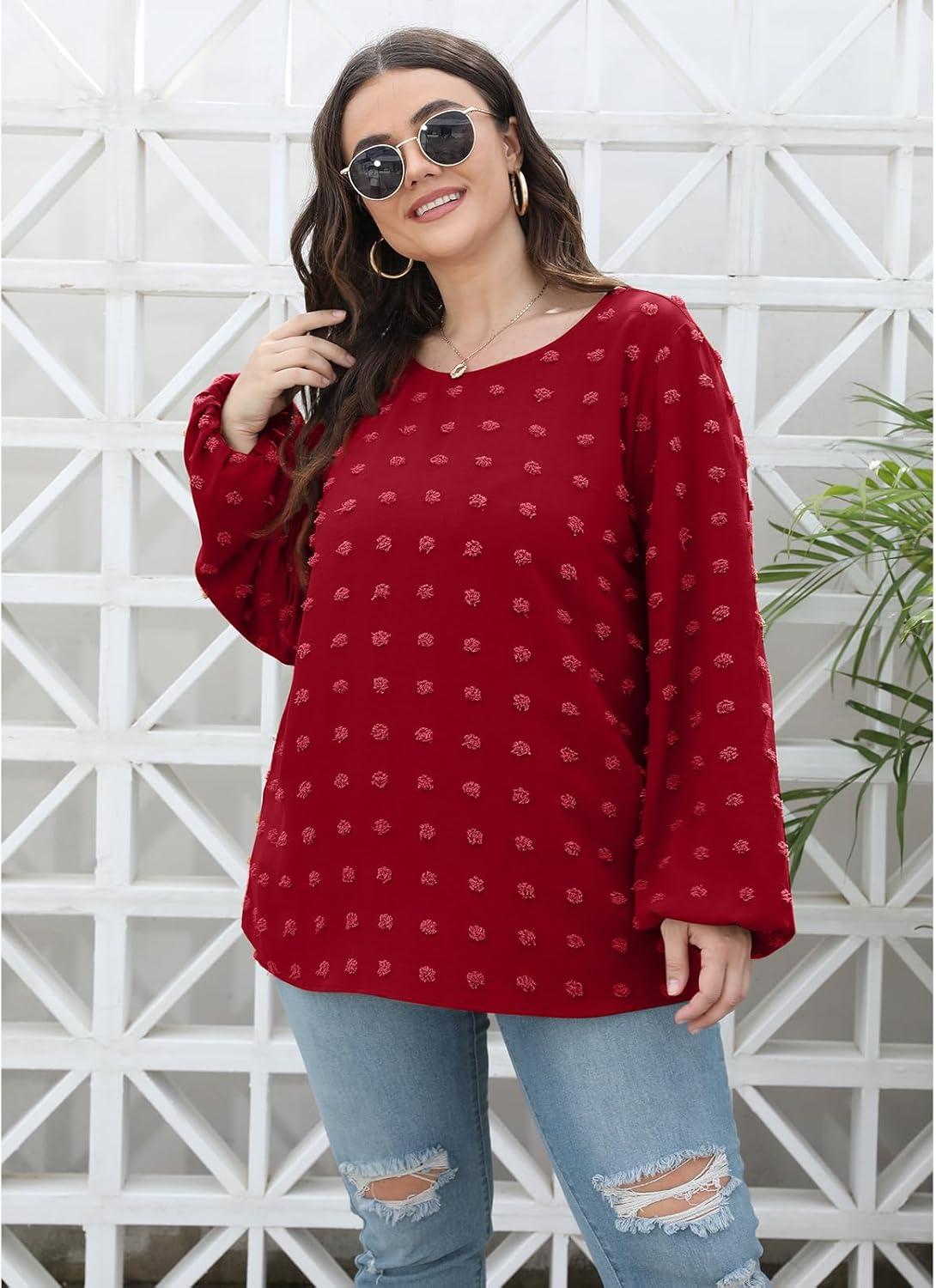 imageXIEERDUO Womens Chiffon Blouses Long Sleeve Crewneck Tops Dressy Casual Loose Pompom Shirts02bburgundy