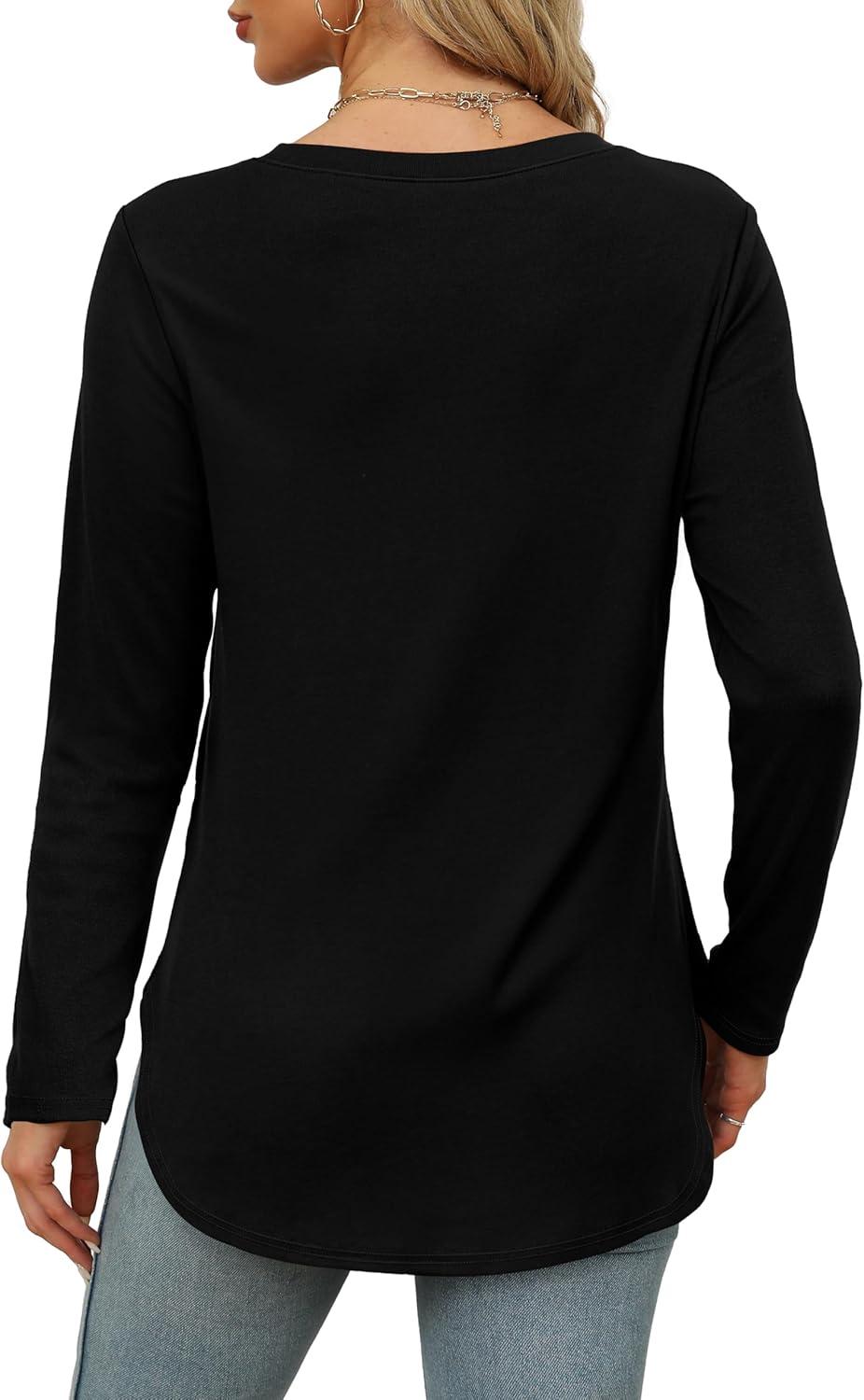 imageXIEERDUO Womens Long Sleeve Round Neck Shirts Side Split Basic Loose Tunic Tops Casual 2025Christmas Tree