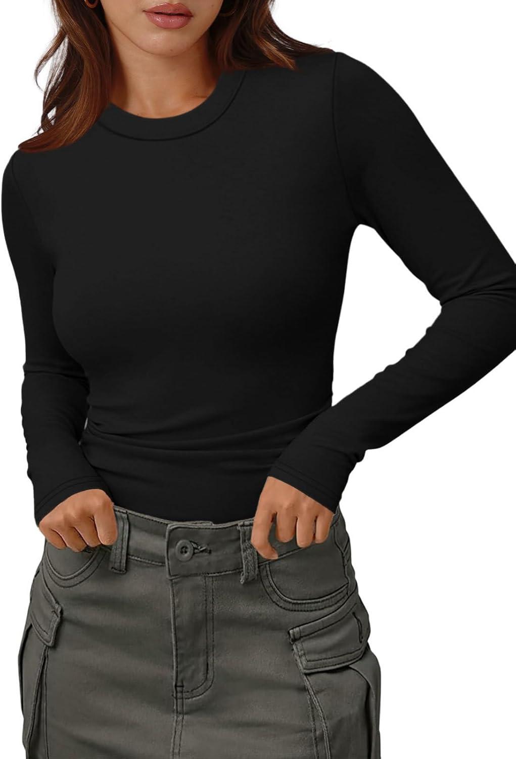 imageXIEERDUO Womens Long Sleeve Thermal Shirt Fleece Mock Neck Tops 2025 Fashion Slim FitBlack