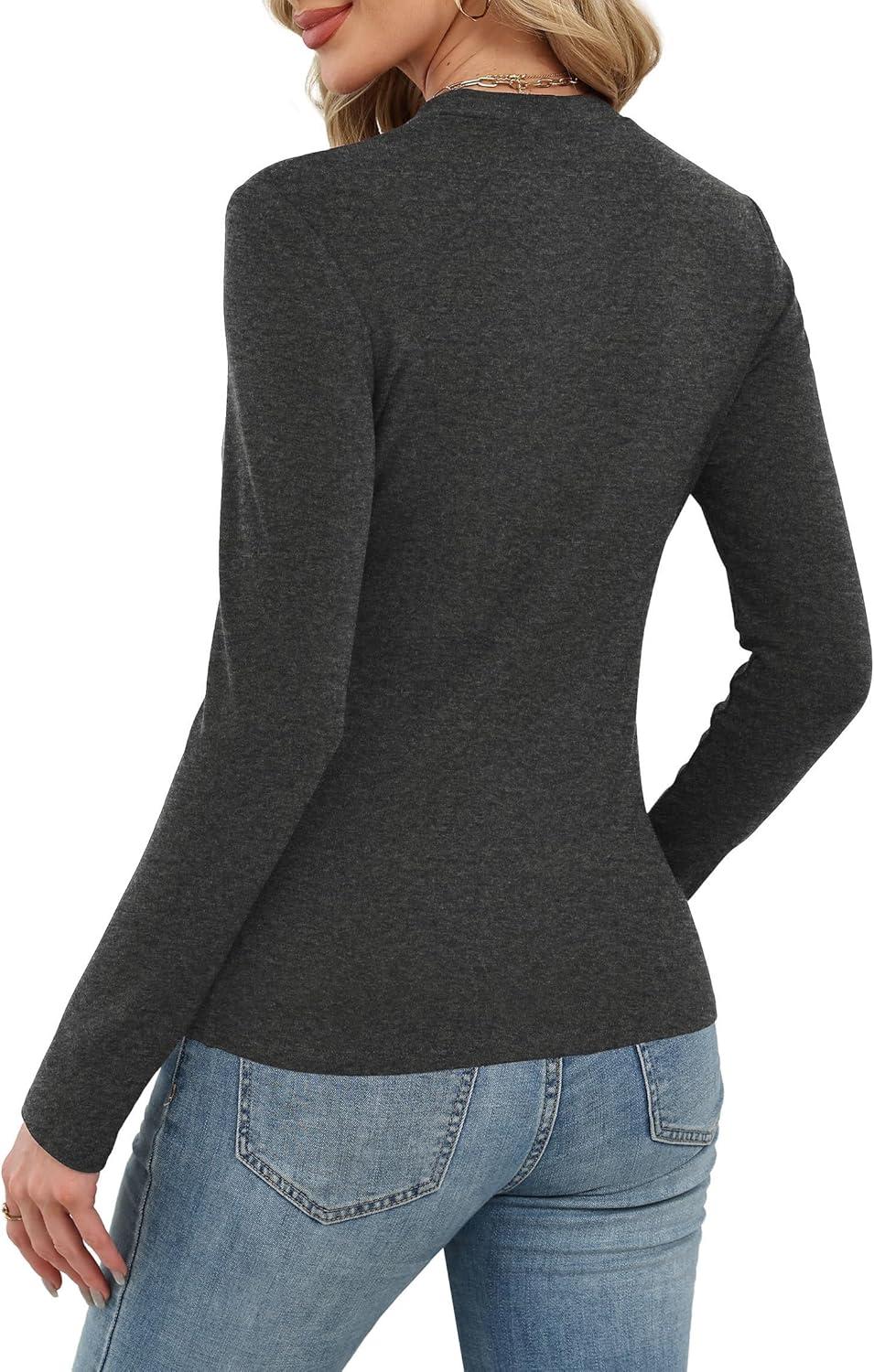 imageXIEERDUO Womens Long Sleeve Thermal Shirt Fleece Mock Neck Tops 2025 Fashion Slim FitGrey