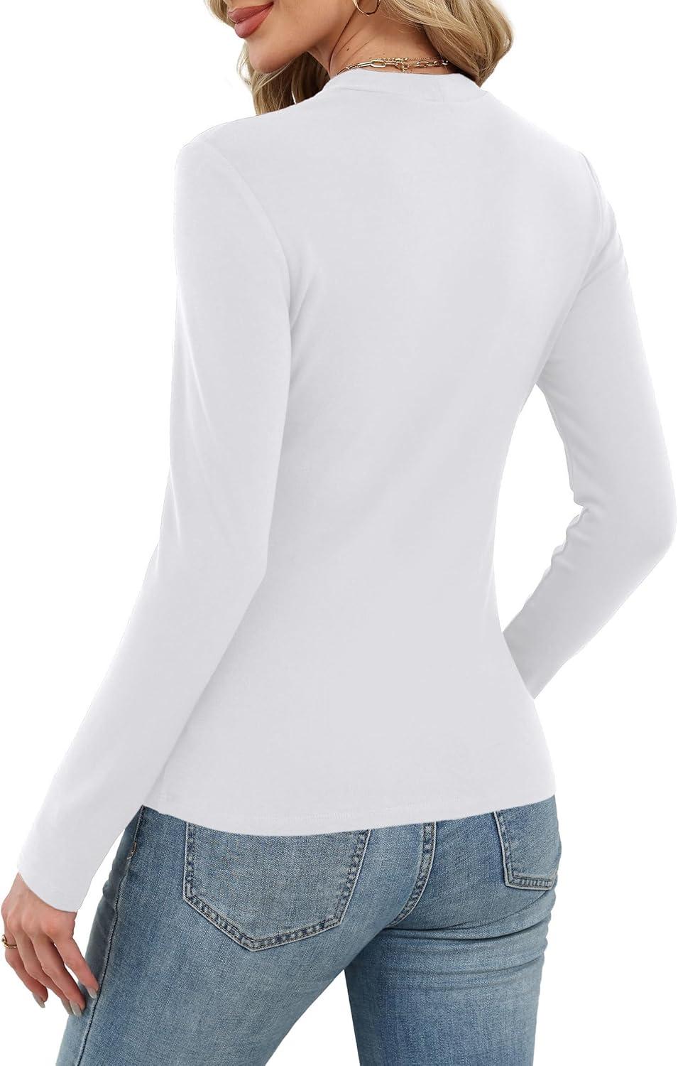 imageXIEERDUO Womens Long Sleeve Thermal Shirt Fleece Mock Neck Tops 2025 Fashion Slim FitWhite