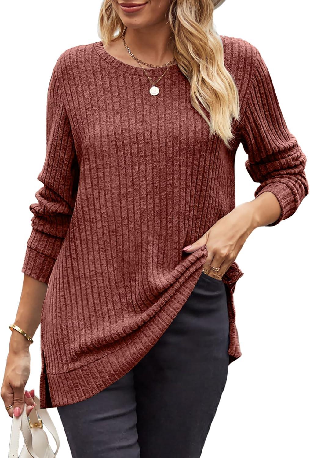 imageXIEERDUO Womens Long Sleeve Tops Casual Fleece Sweatshirt Fall Clothes Comfy Tunics Caramel XL