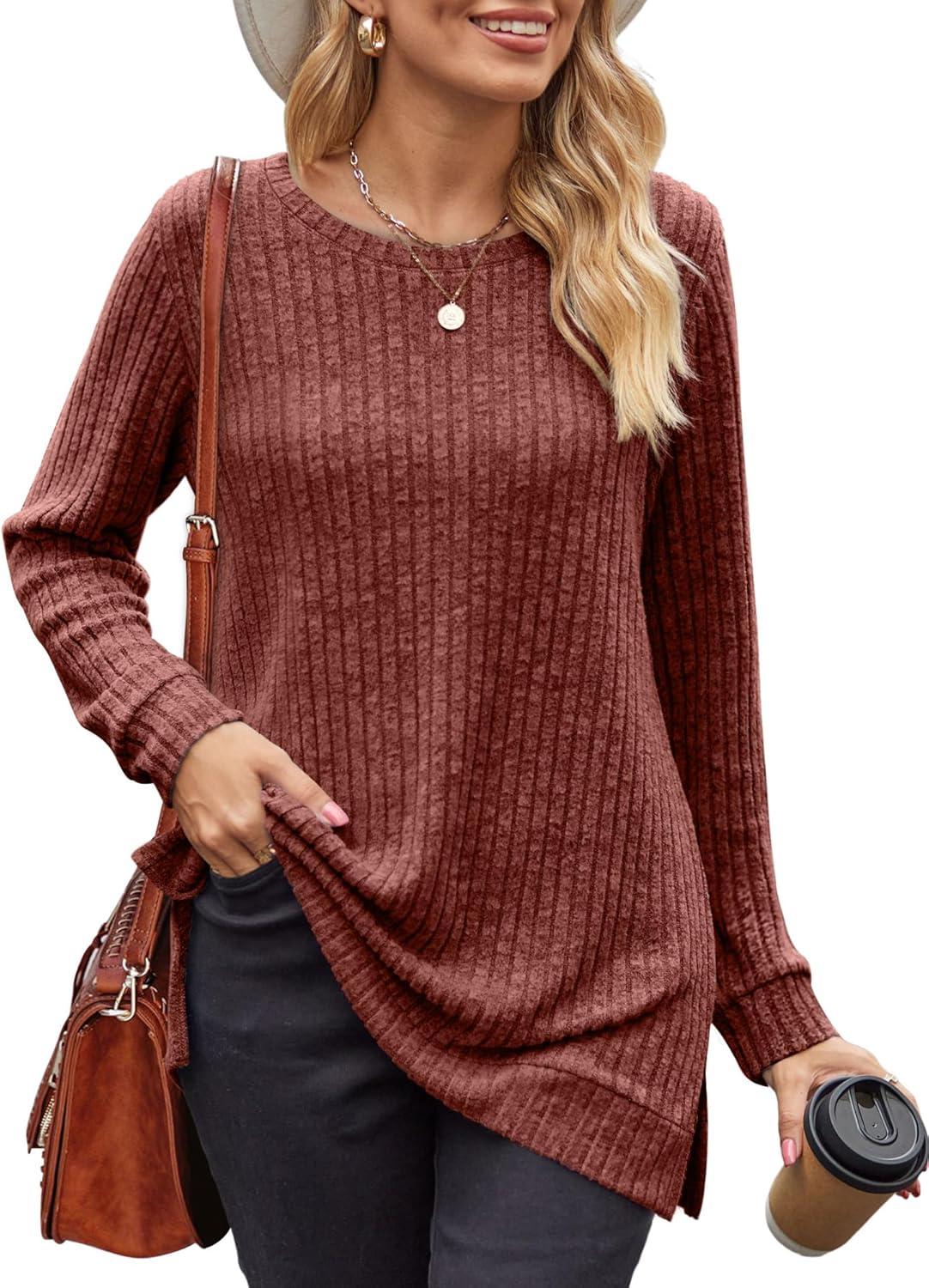 imageXIEERDUO Womens Long Sleeve Tops Casual Fleece Sweatshirt Fall Clothes Comfy Tunics Caramel XL