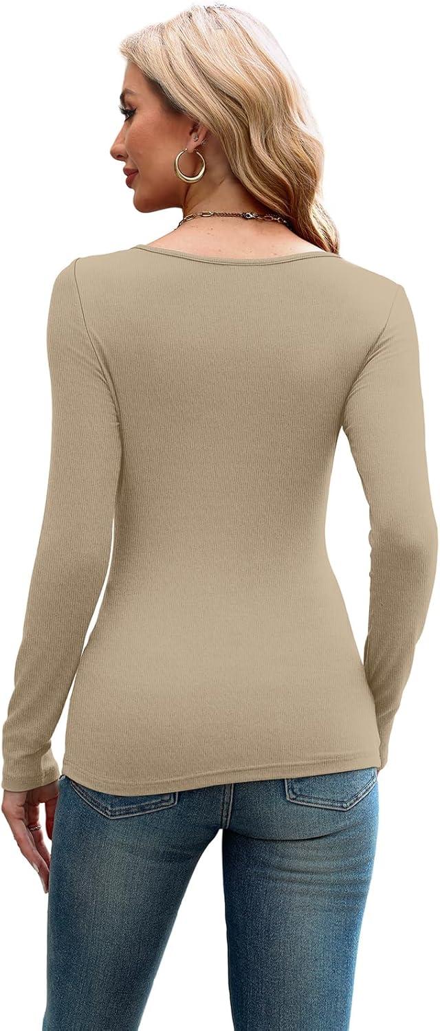 imageXIEERDUO Womens Long Sleeve Tops Slim Fit Fall Tops for Women 2025 Cutout Tops Y2K Ribbed TshirtApricot