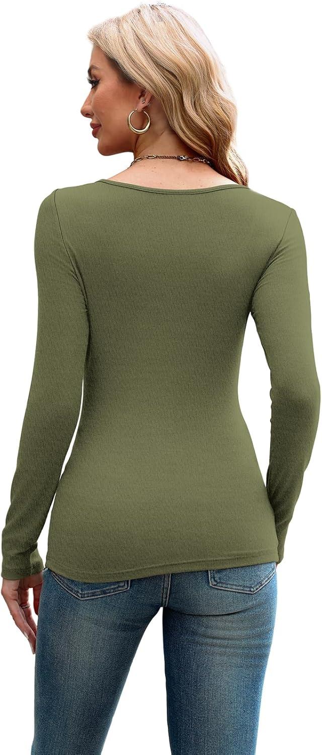 imageXIEERDUO Womens Long Sleeve Tops Slim Fit Fall Tops for Women 2025 Cutout Tops Y2K Ribbed TshirtArmy Green