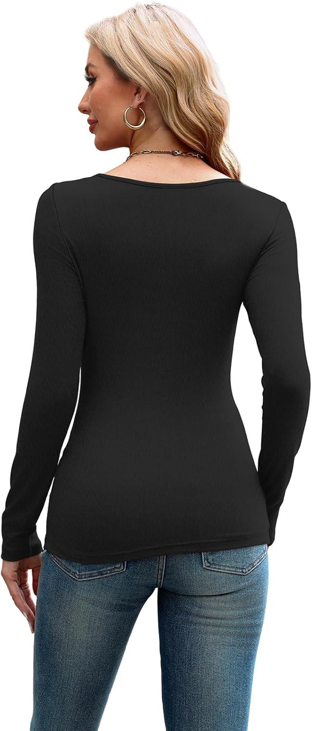 imageXIEERDUO Womens Long Sleeve Tops Slim Fit Fall Tops for Women 2025 Cutout Tops Y2K Ribbed TshirtBlack