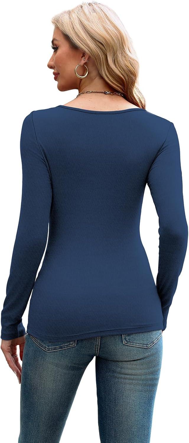 imageXIEERDUO Womens Long Sleeve Tops Slim Fit Fall Tops for Women 2025 Cutout Tops Y2K Ribbed TshirtDark Blue