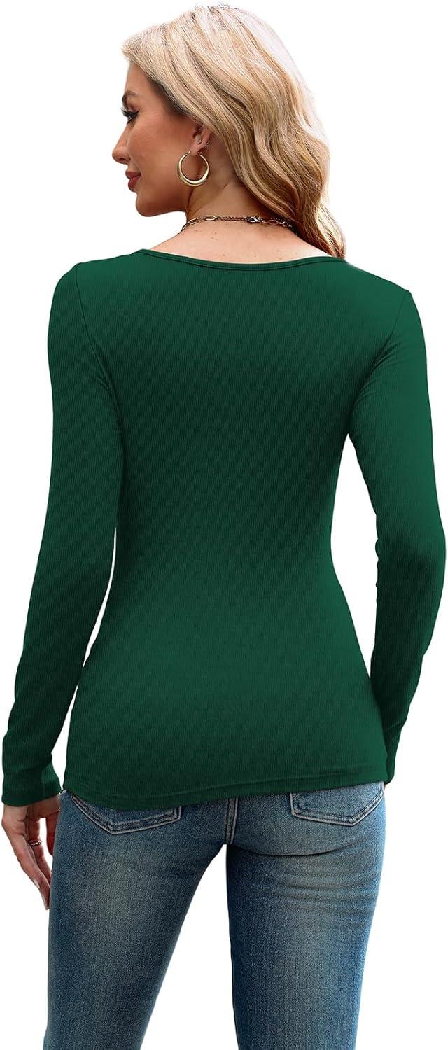 imageXIEERDUO Womens Long Sleeve Tops Slim Fit Fall Tops for Women 2025 Cutout Tops Y2K Ribbed TshirtGreen