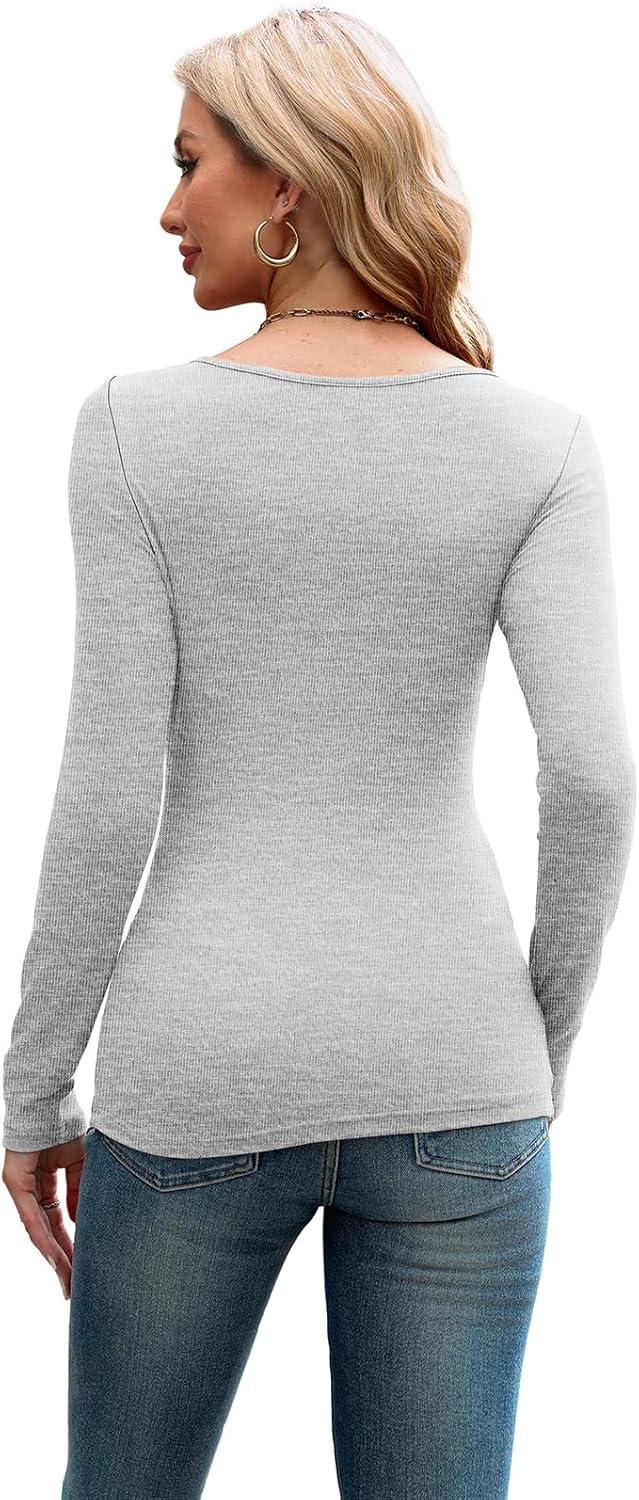 imageXIEERDUO Womens Long Sleeve Tops Slim Fit Fall Tops for Women 2025 Cutout Tops Y2K Ribbed TshirtGrey