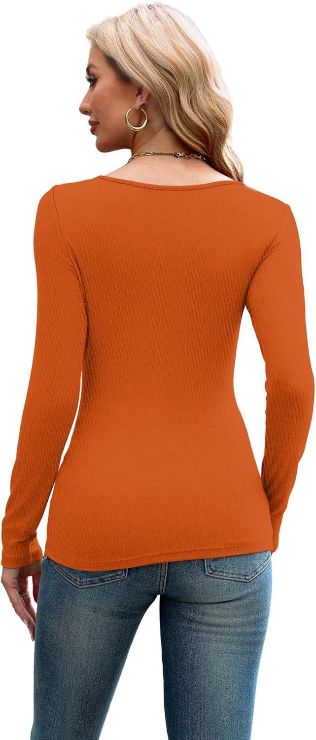 imageXIEERDUO Womens Long Sleeve Tops Slim Fit Fall Tops for Women 2025 Cutout Tops Y2K Ribbed TshirtOrange