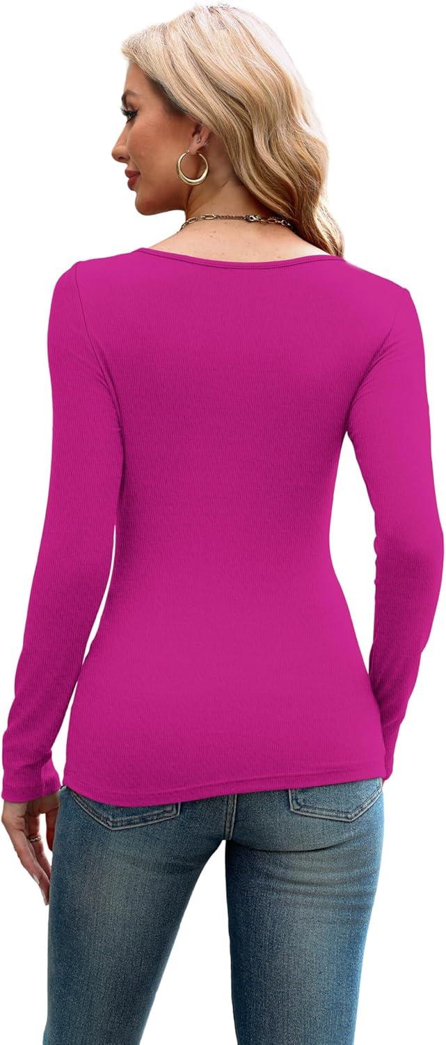 imageXIEERDUO Womens Long Sleeve Tops Slim Fit Fall Tops for Women 2025 Cutout Tops Y2K Ribbed TshirtPurple Red