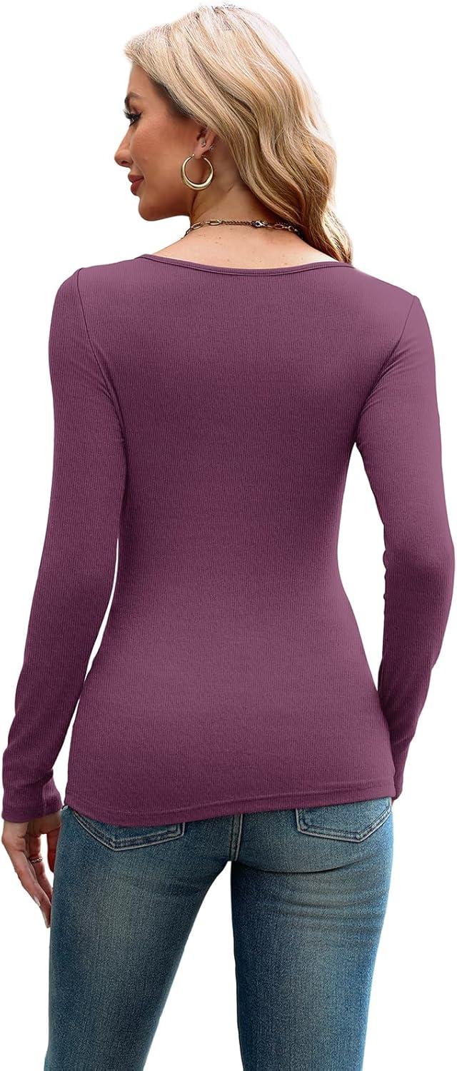 imageXIEERDUO Womens Long Sleeve Tops Slim Fit Fall Tops for Women 2025 Cutout Tops Y2K Ribbed TshirtPurplish