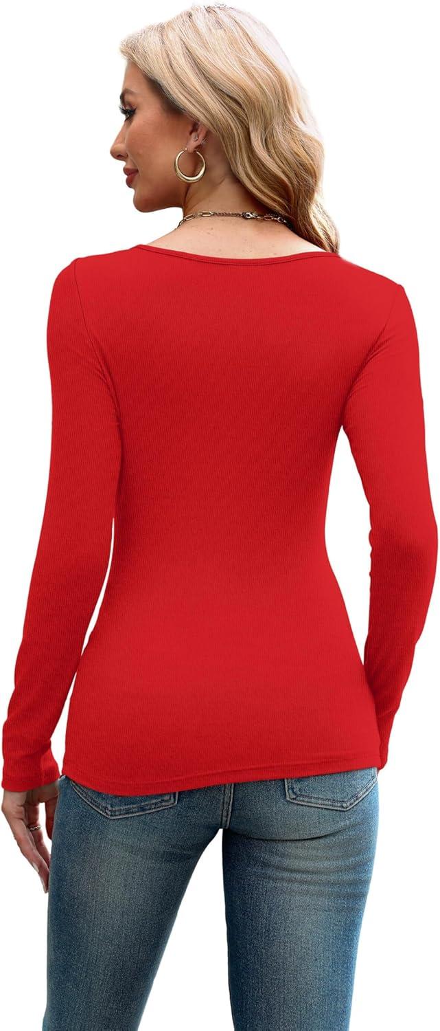 imageXIEERDUO Womens Long Sleeve Tops Slim Fit Fall Tops for Women 2025 Cutout Tops Y2K Ribbed TshirtRed