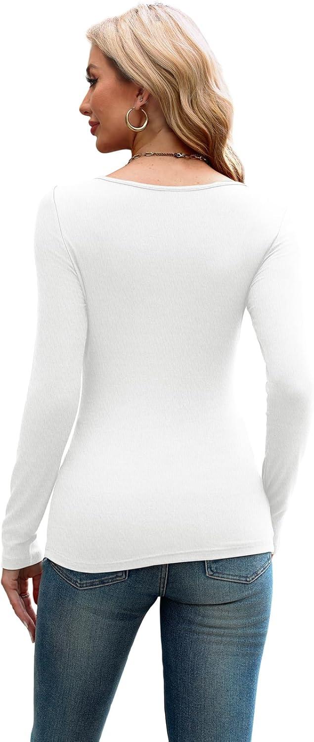 imageXIEERDUO Womens Long Sleeve Tops Slim Fit Fall Tops for Women 2025 Cutout Tops Y2K Ribbed TshirtWhite