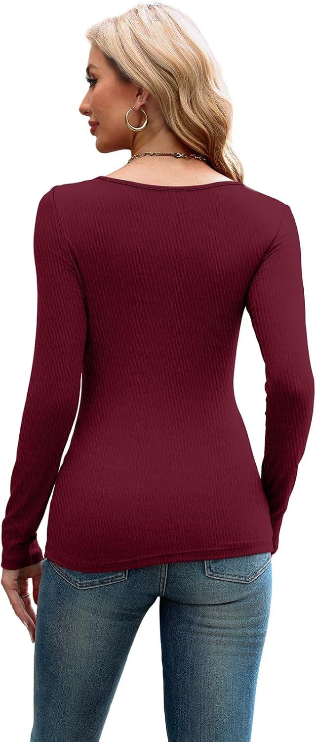 imageXIEERDUO Womens Long Sleeve Tops Slim Fit Fall Tops for Women 2025 Cutout Tops Y2K Ribbed TshirtWine Red