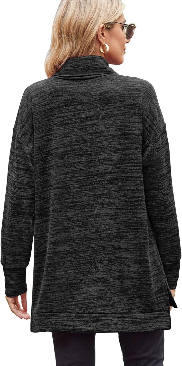 imageXIEERDUO Womens Long Sleeve Tunic Tops Turtleneck Lightweight Sweater High Low Side Split Sweatshirt