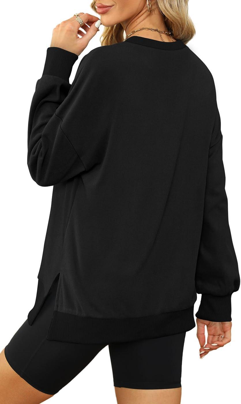 imageXIEERDUO Womens Oversized Sweatshirts Pullover Casual Crewneck Long Sleeve Tops Comfy01black