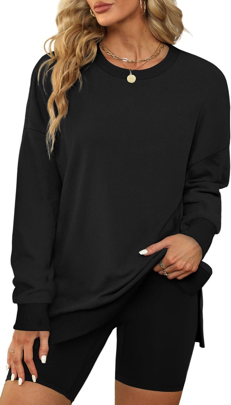 imageXIEERDUO Womens Oversized Sweatshirts Pullover Casual Crewneck Long Sleeve Tops Comfy01black