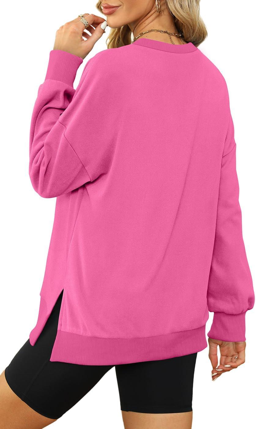 imageXIEERDUO Womens Oversized Sweatshirts Pullover Casual Crewneck Long Sleeve Tops Comfy03hot Pink