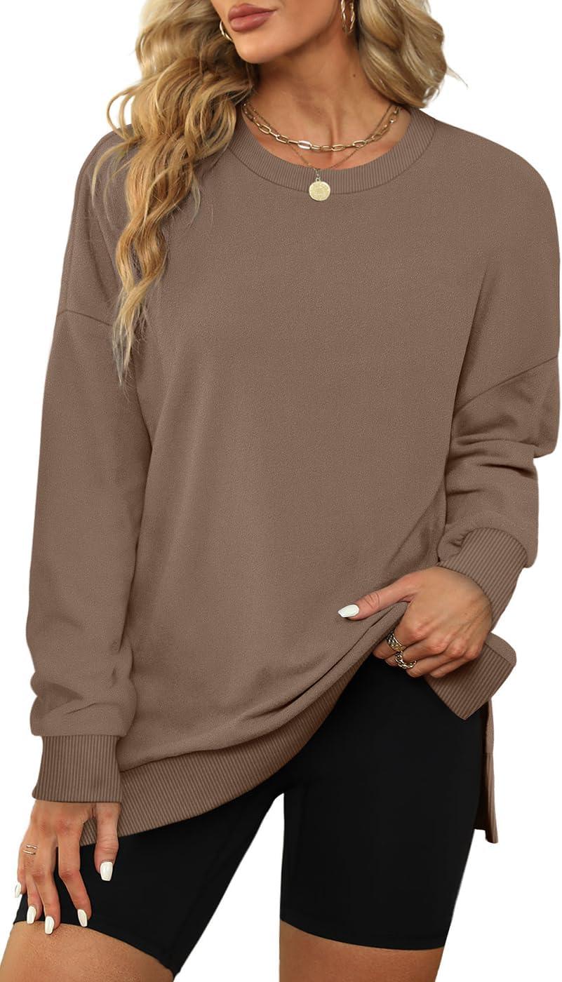 imageXIEERDUO Womens Oversized Sweatshirts Pullover Casual Crewneck Long Sleeve Tops Comfy04coffee