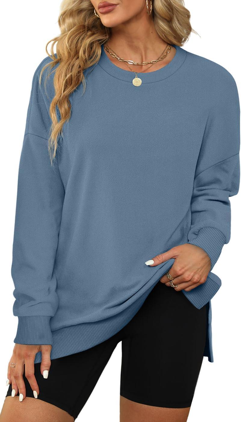 imageXIEERDUO Womens Oversized Sweatshirts Pullover Casual Crewneck Long Sleeve Tops Comfy05blue
