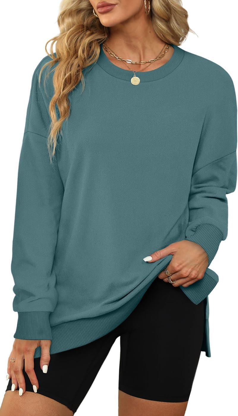 imageXIEERDUO Womens Oversized Sweatshirts Pullover Casual Crewneck Long Sleeve Tops Comfy06greyblue