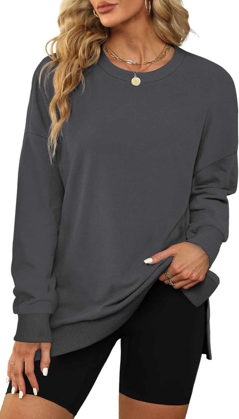 imageXIEERDUO Womens Oversized Sweatshirts Pullover Casual Crewneck Long Sleeve Tops Comfy07grey