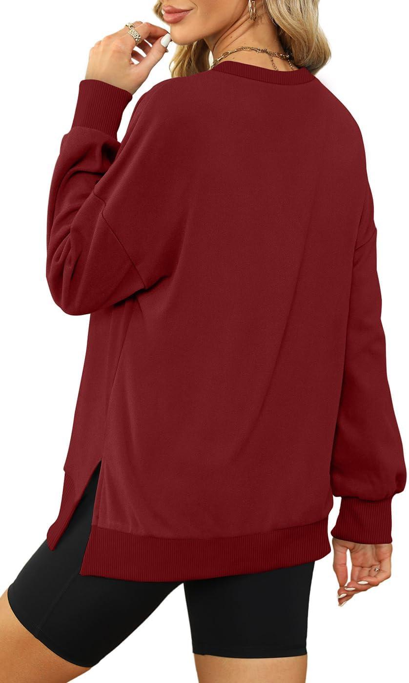 imageXIEERDUO Womens Oversized Sweatshirts Pullover Casual Crewneck Long Sleeve Tops Comfy08burgundy