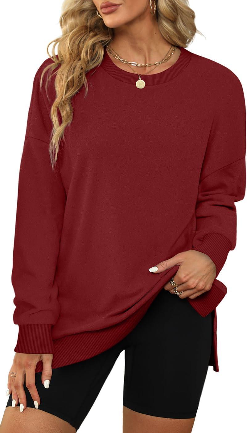 imageXIEERDUO Womens Oversized Sweatshirts Pullover Casual Crewneck Long Sleeve Tops Comfy08burgundy