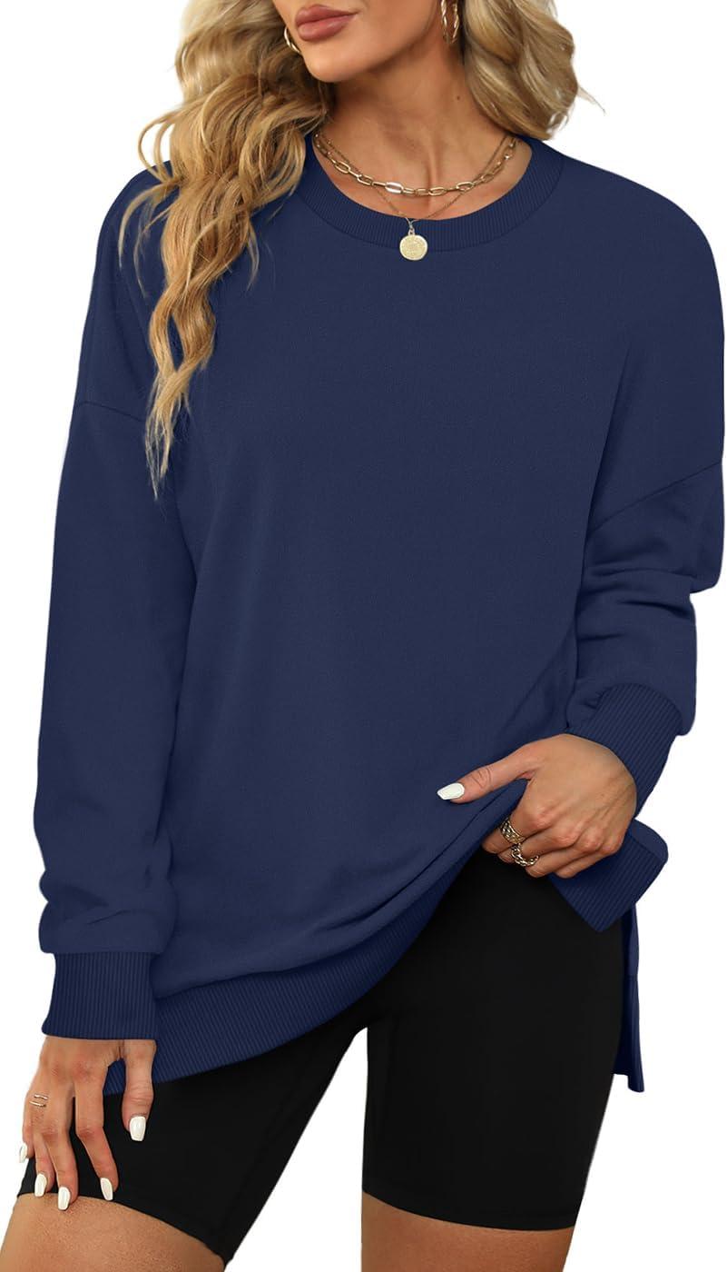 imageXIEERDUO Womens Oversized Sweatshirts Pullover Casual Crewneck Long Sleeve Tops Comfy10navyblue