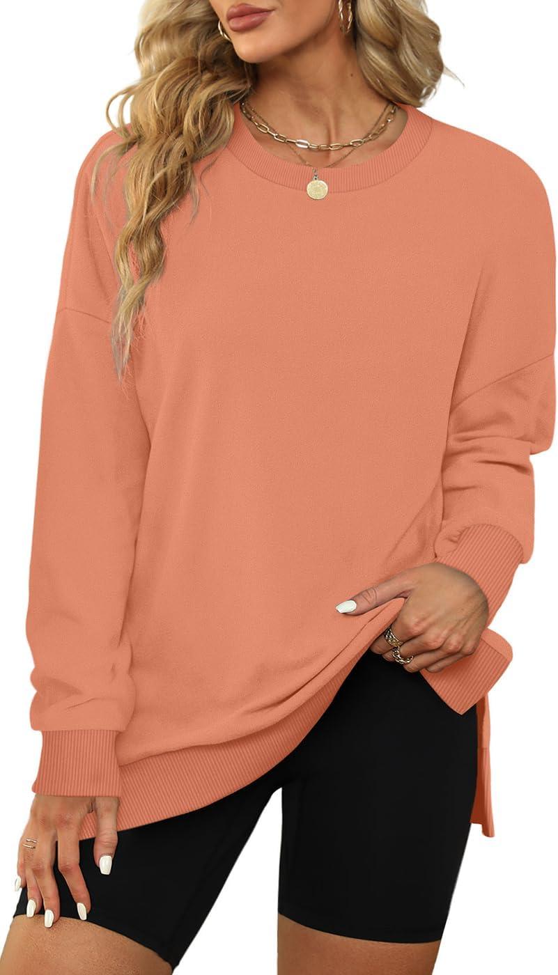 imageXIEERDUO Womens Oversized Sweatshirts Pullover Casual Crewneck Long Sleeve Tops Comfy11orange