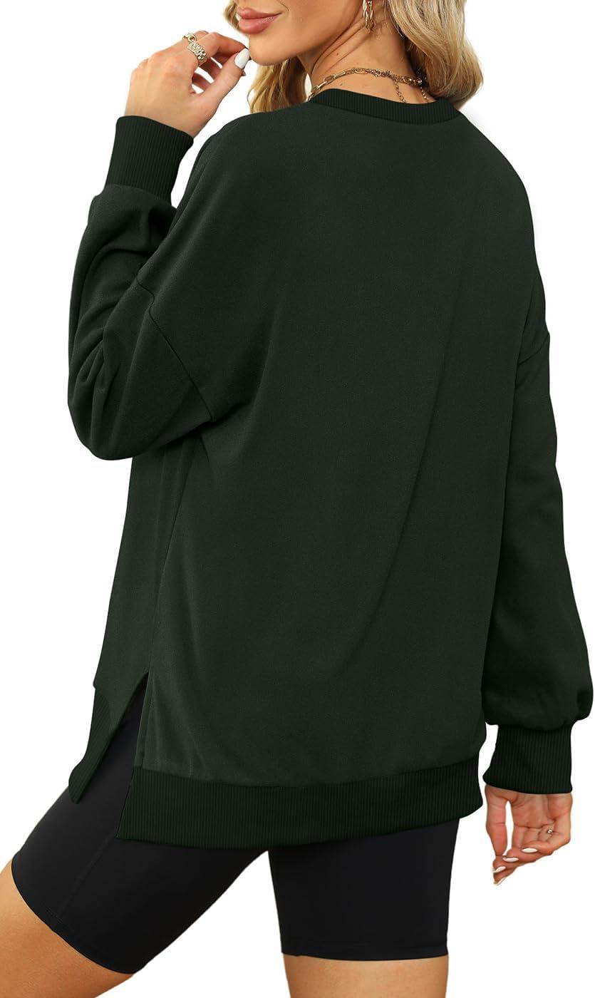 imageXIEERDUO Womens Oversized Sweatshirts Pullover Casual Crewneck Long Sleeve Tops Comfy12darkgreeen