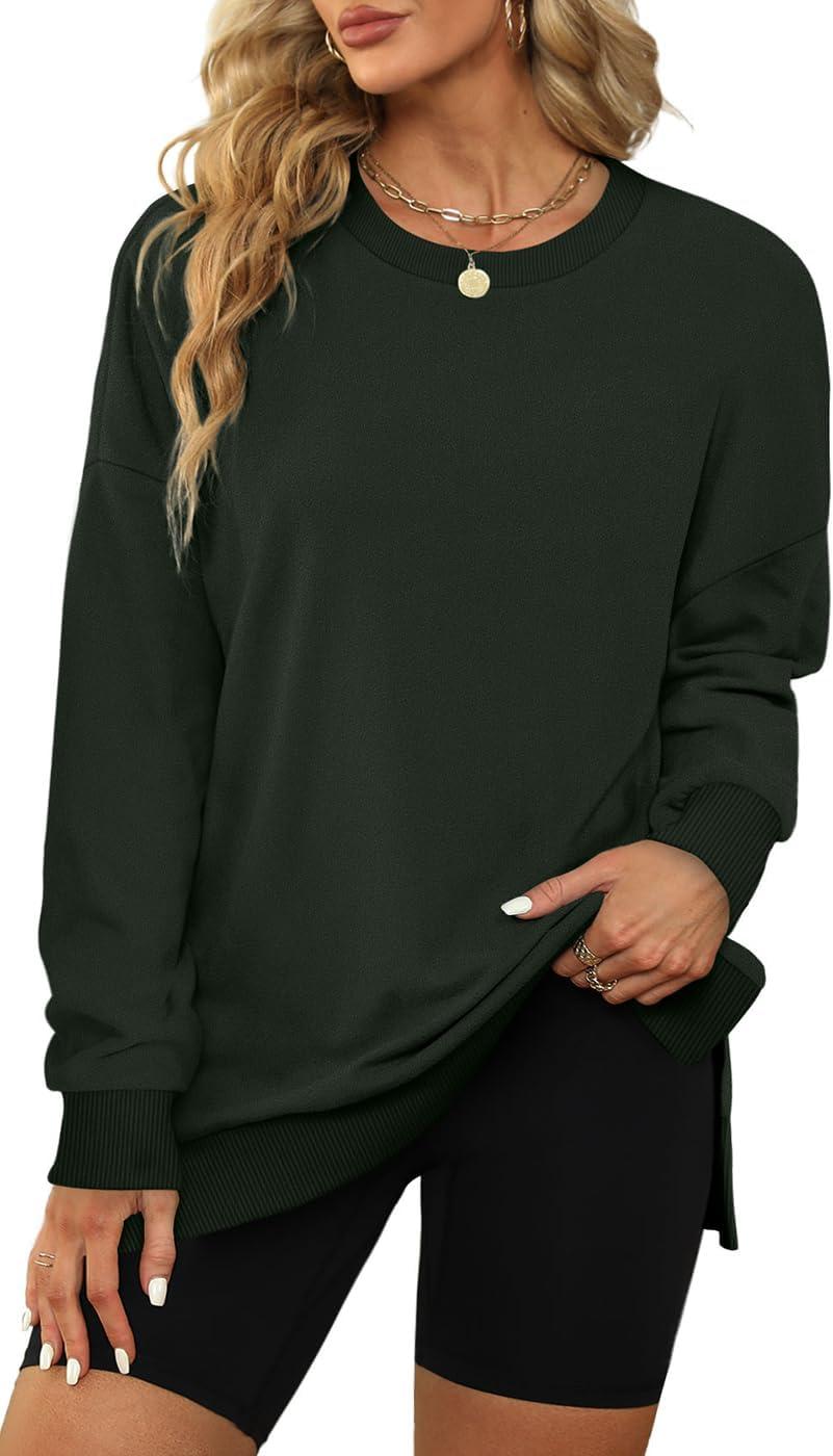imageXIEERDUO Womens Oversized Sweatshirts Pullover Casual Crewneck Long Sleeve Tops Comfy12darkgreeen