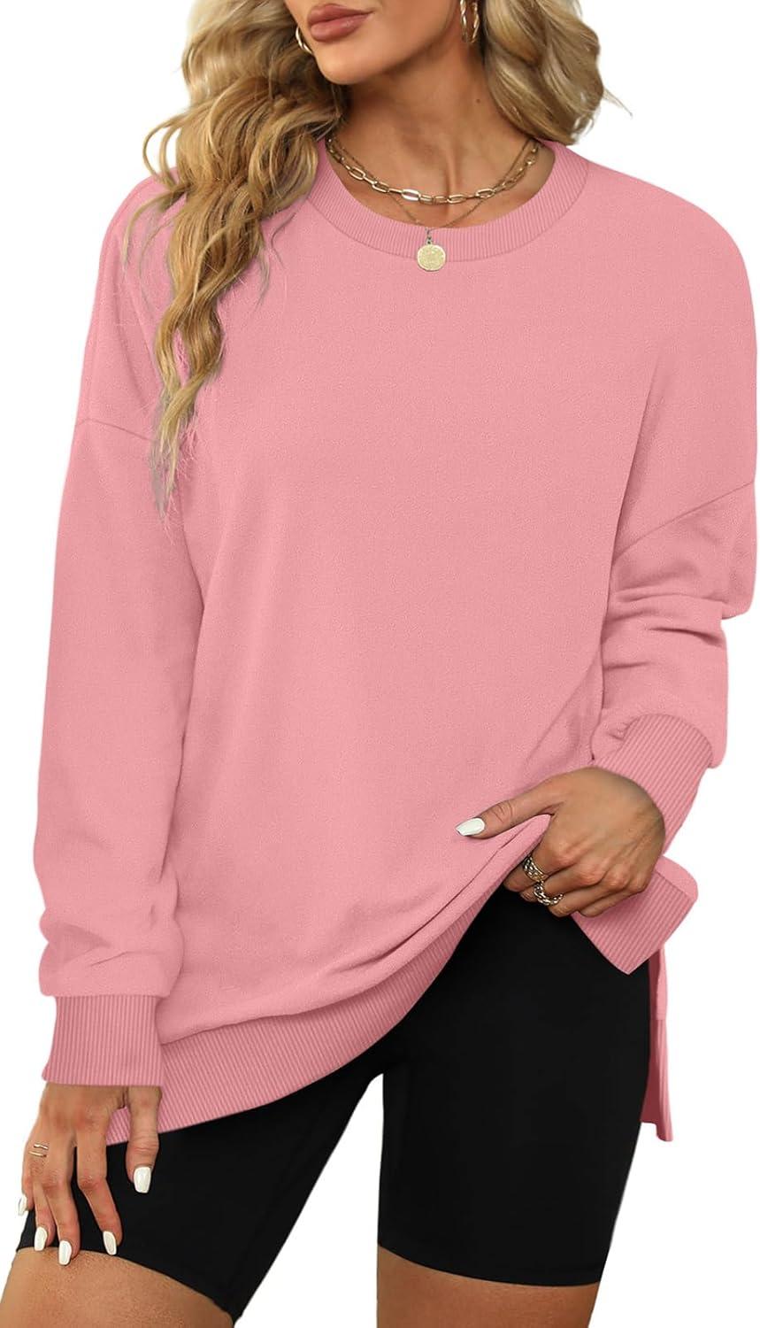 imageXIEERDUO Womens Oversized Sweatshirts Pullover Casual Crewneck Long Sleeve Tops Comfy13coral