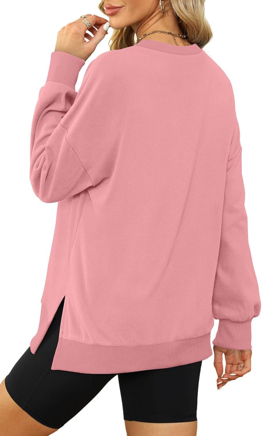 imageXIEERDUO Womens Oversized Sweatshirts Pullover Casual Crewneck Long Sleeve Tops Comfy13coral