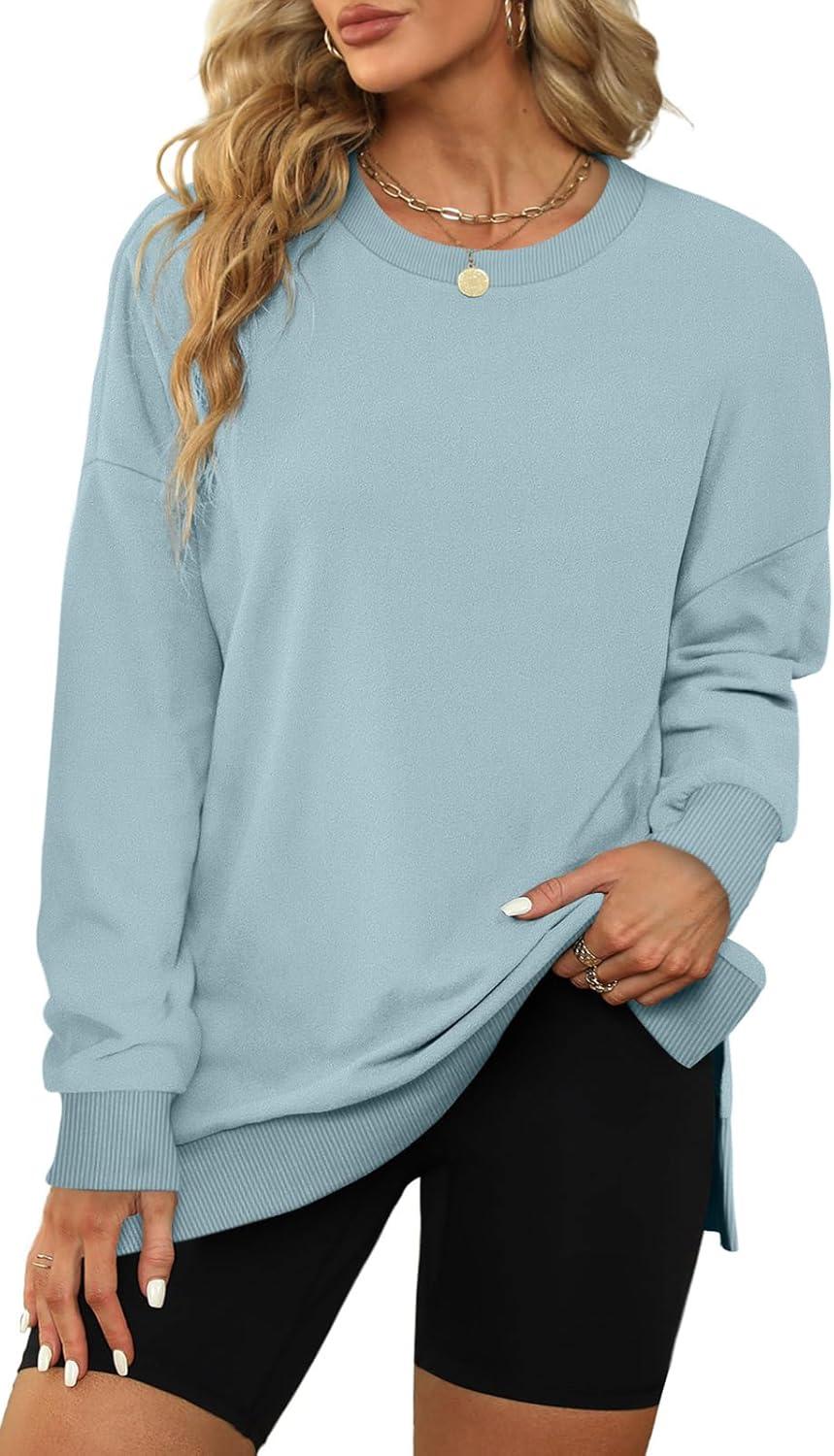imageXIEERDUO Womens Oversized Sweatshirts Pullover Casual Crewneck Long Sleeve Tops Comfy15sky Blue